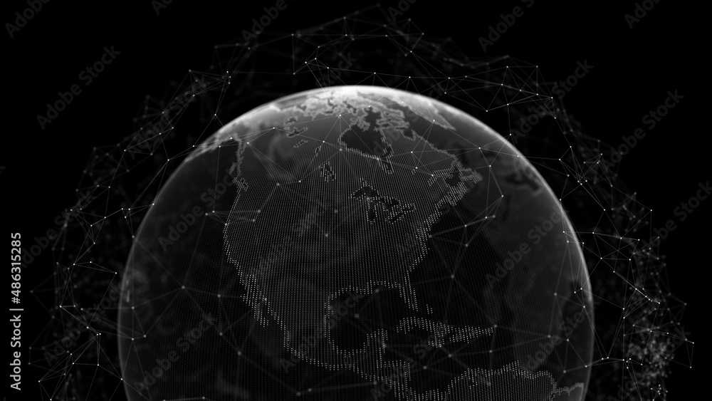 Aufkleber world wide web. global network connection. planet earth. world map. 3d rendering.