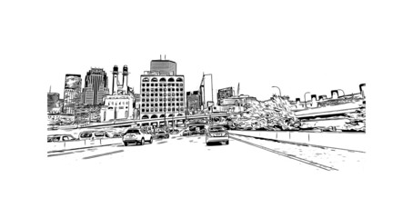 Fototapeta premium Building view with landmark of Medford is the city in Oregon. Hand drawn sketch illustration in vector.
