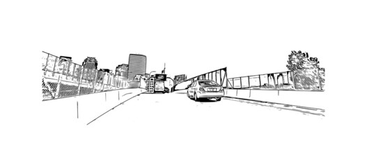 Obraz premium Building view with landmark of Medford is the city in Oregon. Hand drawn sketch illustration in vector.