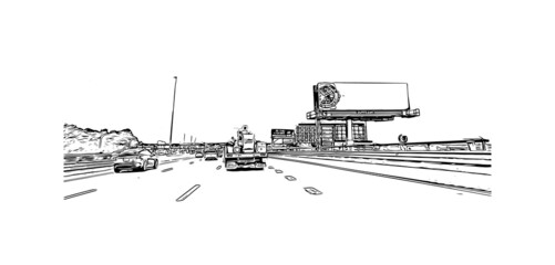 Building view with landmark of Medford is the 
city in Oregon. Hand drawn sketch illustration in vector.