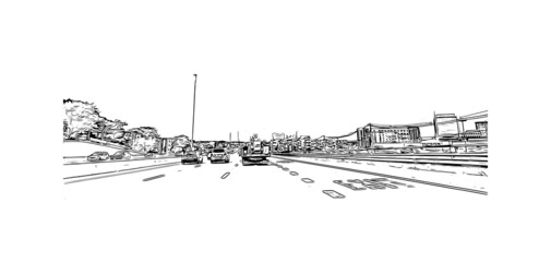 Obraz premium Building view with landmark of Medford is the city in Oregon. Hand drawn sketch illustration in vector.