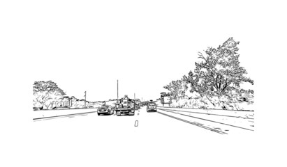 Obraz premium Building view with landmark of Medford is the city in Oregon. Hand drawn sketch illustration in vector.