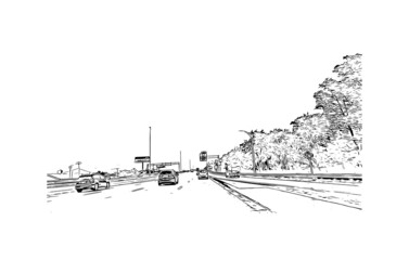 Building view with landmark of Medford is the 
city in Oregon. Hand drawn sketch illustration in vector.