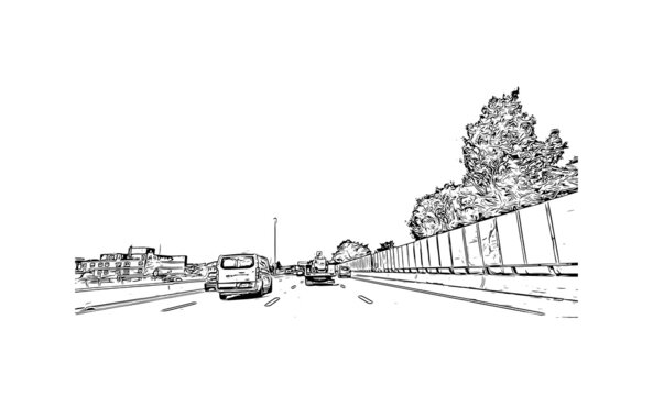 recommend clip art: Building view with landmark of Medford is the 
                    city in Oregon. Hand drawn sketch illustration in vector.