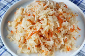 sauerkraut. cabbage and carrots after lactic acid fermentation.