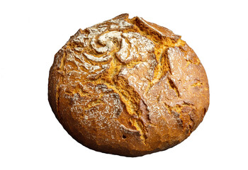 Isolated on white artisan handmade bauernbrot bun sourdough bread