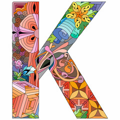 Letter K monogram, engraving design. Vector illustration.
