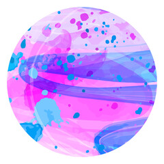Decorative ball of vector watercolor. Bright space colors - pink, purple, blue. Isolated object on a white background.