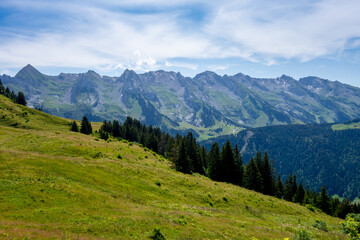 Fototapeta na wymiar Mountain landscape in The Grand-Bornand, France