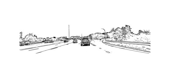 Fototapeta premium Building view with landmark of Medford is the city in Oregon. Hand drawn sketch illustration in vector.