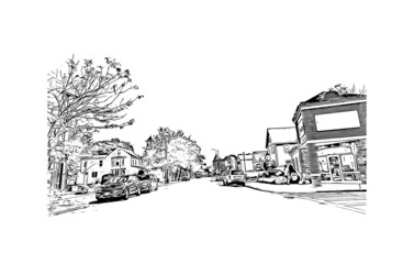 Building view with landmark of Medford is the city in Oregon. Hand drawn sketch illustration in vector.