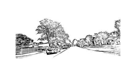 Fototapeta premium Building view with landmark of Medford is the city in Oregon. Hand drawn sketch illustration in vector.