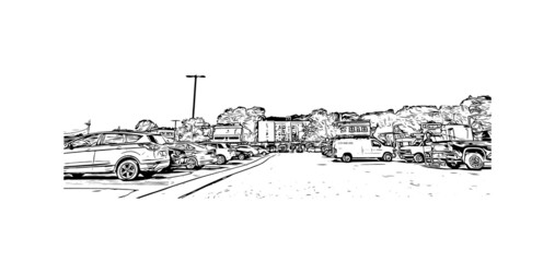 Building view with landmark of Medford is the city in Oregon. Hand drawn sketch illustration in vector.