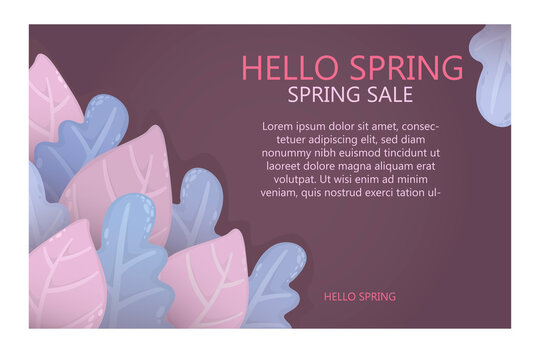 Hello spring sale banner template with colorful leaves. Hello spring greeting card and invitation with leafes background template. for cover, flyers, posters, brochure, banner.