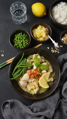 Thai food chicken green curry  with coconut