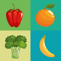 four healthy food icons