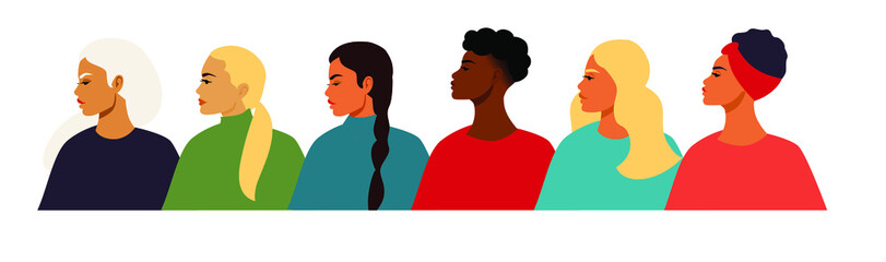 women of different nationalities look to the profile for equality and women's rights