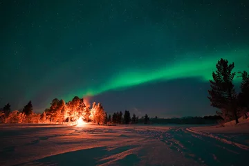 Keuken spatwand met foto aurora boreaal noorderlicht winter Lapland © Dimitri