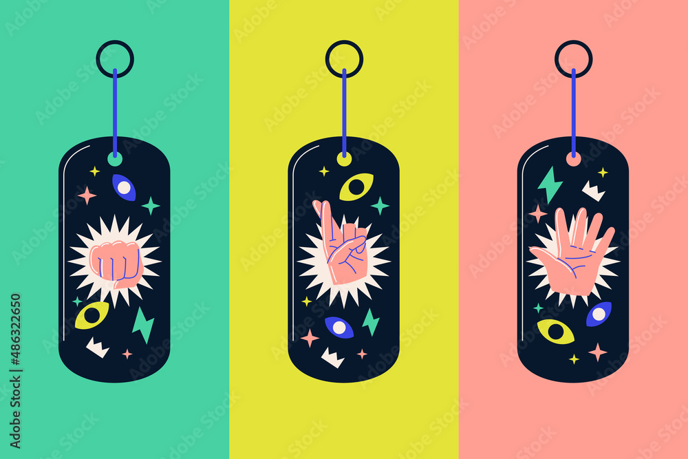 Aufkleber the image of a keychain with an illustration on it is a modern illustration in a simple flat style. 