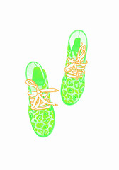 fashionable designer leopard print boots with laces. watercolor fashion illustration