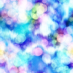 Seamless seventies tie dye bokeh texture. Hippie summer repeat background with ink dyed effect. 
