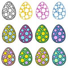A set of Easter multicolored eggs with various round patterns . Design elements. Vector