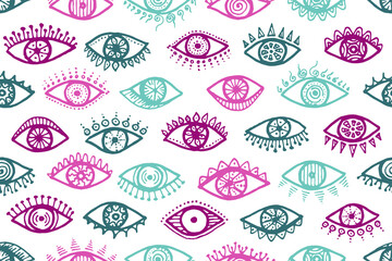 Different human eyes stylish endless pattern.