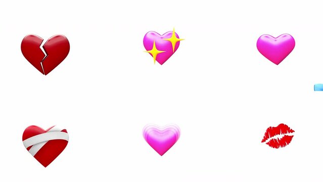 Set of Heart Emoji Loop and transparent background in alpha 32bit ProRes