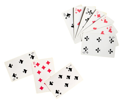 Playing cards close-up isolated on white background