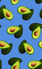 Watercolor Avocado blue pattern
