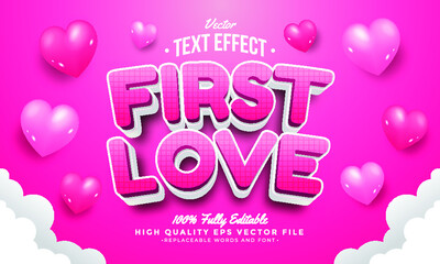 Editable modern text effect vector files - First love happy valentines day pink