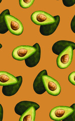 Watercolor Avocado toffee brown pattern