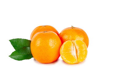 Tangerine and slices isolated on a white background.