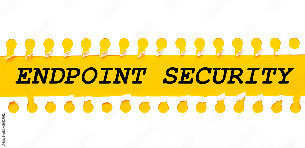 Poster torn paper strip on yellow background with text endpoint security