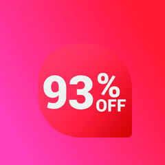 93% off Sale banner offer ad discount promotion vector banner. price discount offer. season sale promo sticker colorful background
