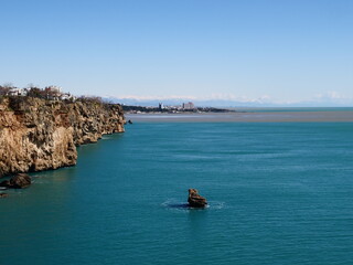 touristic cliff city antalya in mediterranean turkey coastline by the mediterranean sea