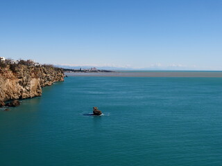 touristic cliff city antalya in mediterranean turkey coastline by the mediterranean sea