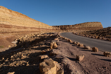View of an old, restored former Quarry in the heart of the Ramon Crater, located near Mitzpe Ramon, South of Beer Sheba in the Negev Desert, Israel