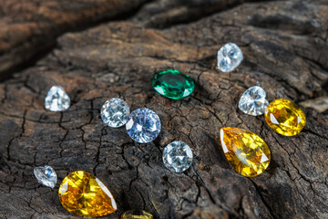 Natural Sapphire gemstone, gems or gems on wood, Collection of many different natural gemstones...