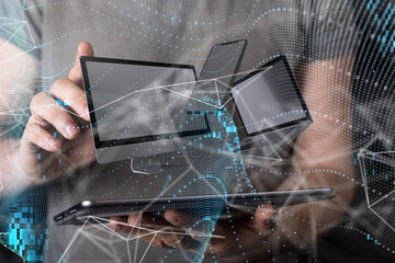 Global network. Blockchain. 3D illustration. Neural networks and artificial intelligence. Abstract