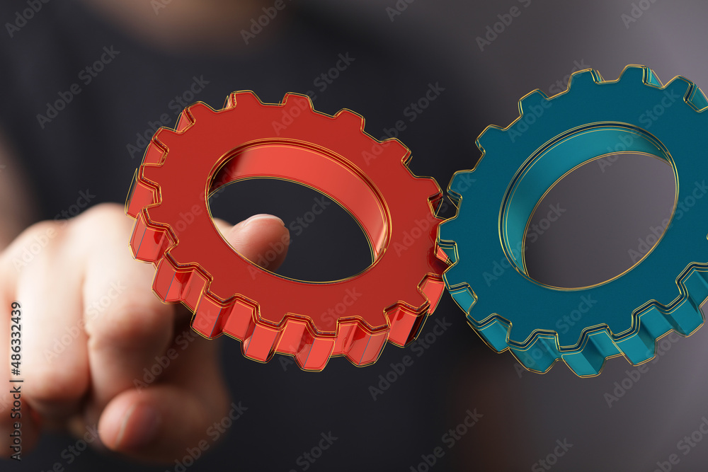 Aufkleber Cogs and gear wheel mechanisms. Hi-tech digital technology and engineering. Abstract technical background..