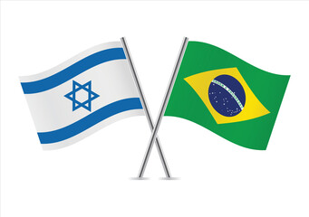 Israel and Brazil crossed flags. Israeli and Brazilian flags, isolated on white background. Vector icon set. Vector illustration. 