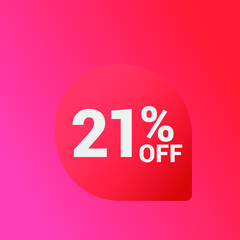21% off Sale banner offer ad discount promotion vector banner. price discount offer. season sale promo sticker colorful background