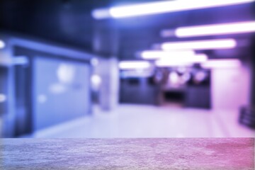 Empty desk in a bar in the night club, neon light