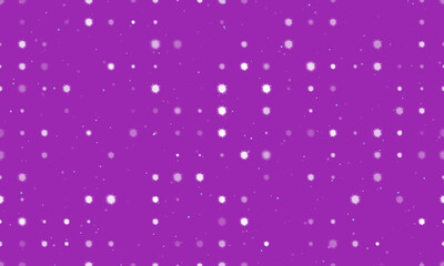 Seamless background pattern of evenly spaced white sea urchin symbols of different sizes and opacity. Vector illustration on purple background with stars
