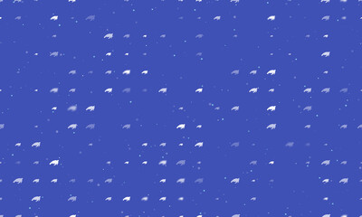 Seamless background pattern of evenly spaced white sea turtle symbols of different sizes and opacity. Vector illustration on indigo background with stars