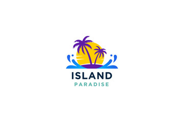 Abstract island graphic design with coconut or palm tree logo, vector illustration.
