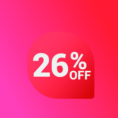 26% off Sale banner offer ad discount promotion vector banner. price discount offer. season sale promo sticker colorful background
