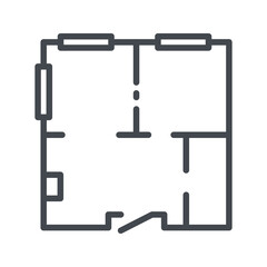 House layout. Construction line icon isolated on white transparent background.