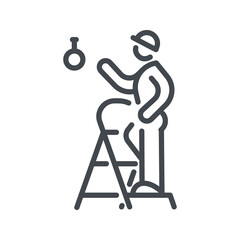 Step ladder line icon side view isolated on white transparent background.